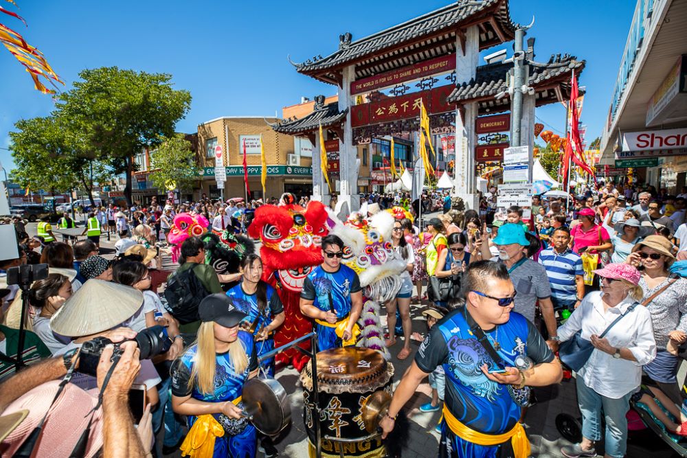 Lion dancers and drummers at Lunar New Year 2019