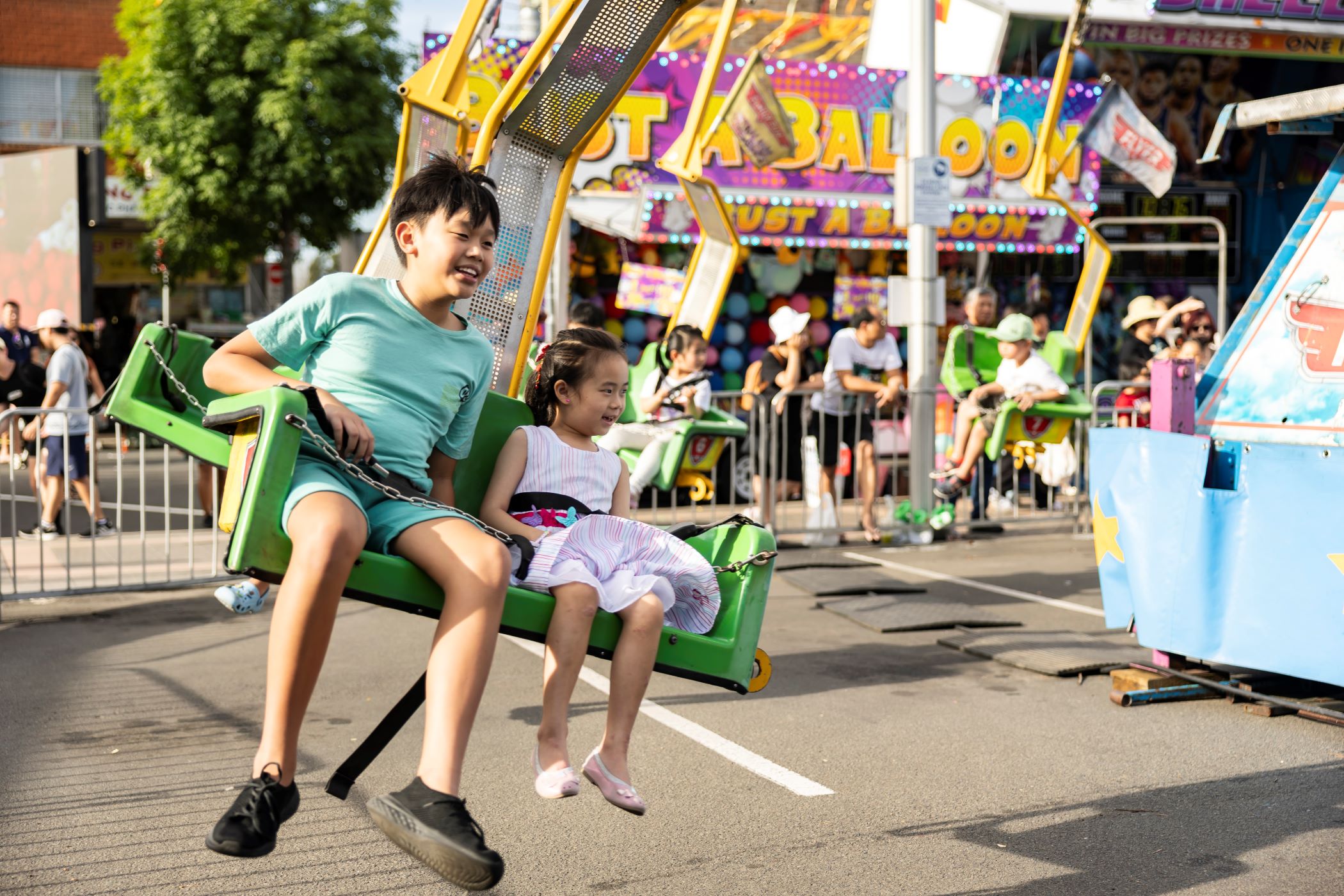 Kids on amusement rides