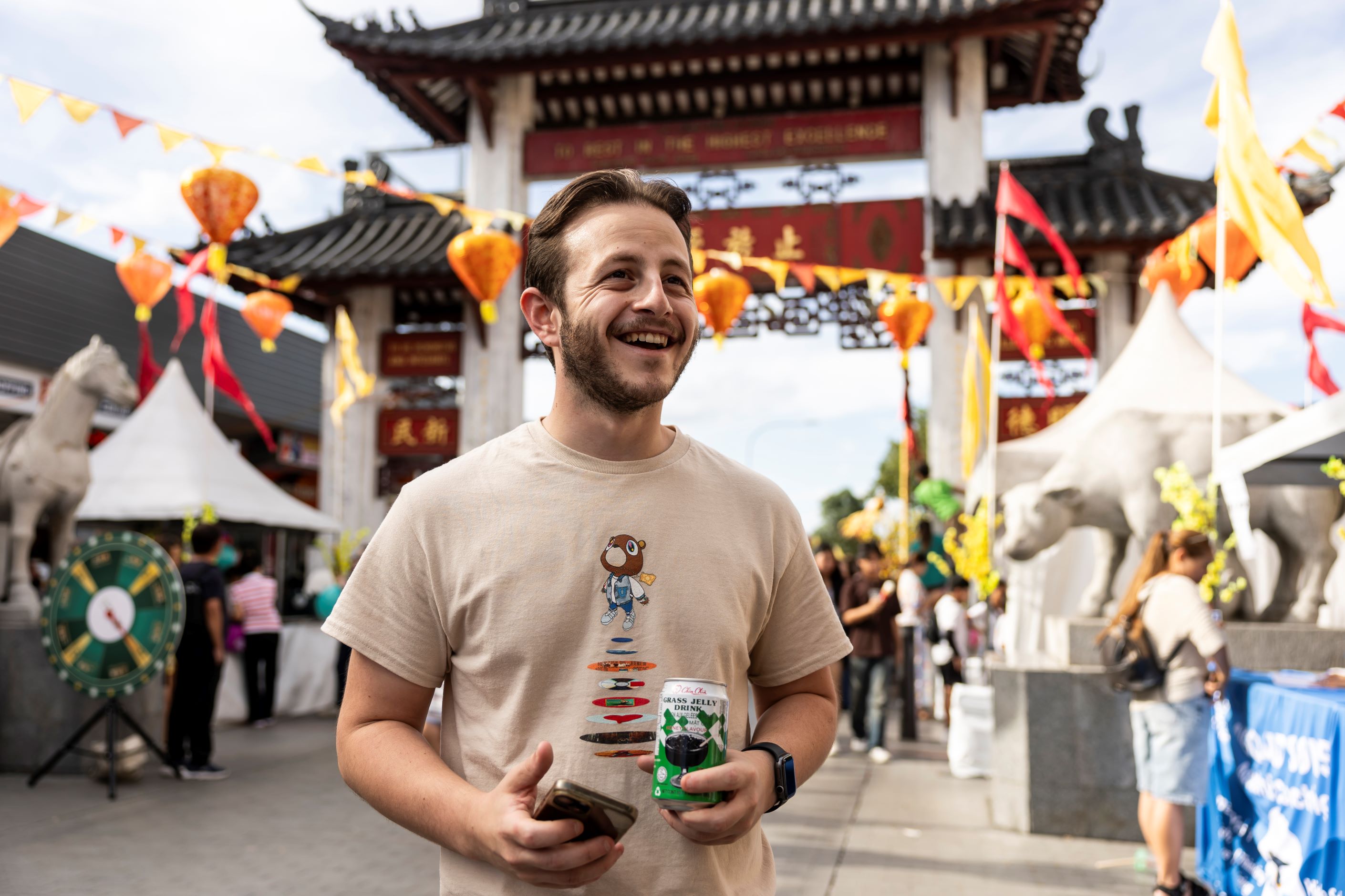 Event attendee with drink sample